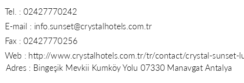 Crystal Sunset Luxury Resort & Spa telefon numaralar, faks, e-mail, posta adresi ve iletiim bilgileri